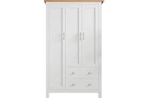 Blisswood 3 Door 2 Drawer Wardrobe For Bedroom MDF With Shelf Hanging Rail Cloth Storage Wooden Wardrobe With Drawer Large Cupboard Bedroom Furniture, White & Oak