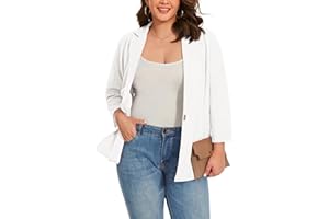 LADI TREND XL-5XL 3/4 Sleeve Plus Size Blazer Notched Lapel Half Lined Jackets for Womens UK Suits&Blazers One Button Down with Inset Pockets Day to Night Outerwear Jacket