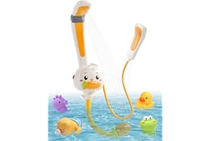 CUTE STONE Juguete de baño de conejo con 2 cabezales de ducha, juguete de pulverización eléctrico con baterías recargables, animal flotante en aerosol, pato nadador de cuerda, juguetes para niños y ni