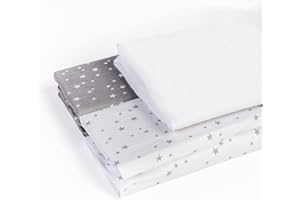 LILLY BELLY Lot de 2 draps-Housse+1 alèse 50x83 imperméable Oeko TEX 100% Coton Compatible Berceau cododo Next2me, Lullago, Safety First (Etoiles Gris/Blanc)