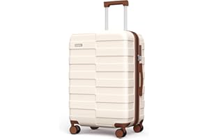 Vipbox Valigie Rigide Media 65cm (3 ANNI DI SERVIZIO VIP) Espandibile Policarbonato Ultra Leggera Trolley da Viaggio Durevole Valigia con Chiusura TSA e 4 Ruote, Bianco Elegante