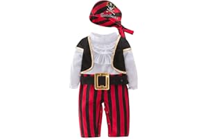 De feuilles Kids Baby Boys Halloween Pirate Costume Long Sleeve Romper Jumpsuit with Hat Belt and Vest