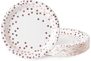 TOPWAYS Rosa Oro Polka Dot Piatti Carta, 48 pezzi carta servizio piatti monouso piatti stoviglie per feste di decorazioni compleanno bambini uomini donne, Matrimoni, Decorazioni Anniversari 9 pollici