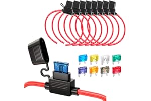Gebildet 8pcs 32V 30A Pequeño Portafusibles Impermeable, 12 AWG ATC Portafusibles en Línea con una Gorra, con 8pcs Fusible Pequeña (3A/5A/7.5A/10A/15A/20A/25A/30A) + Extractor de Fusibles