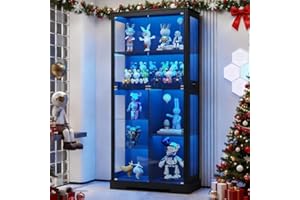 OUTDOOR DOIT 71″ Glass Display Cabinets with Human Sensor 3-Color Lights,Large Display Case with Adjustable Glass Shelves, Multi-layer Curio & Bookcase Storage Cabinet for Living Rooms,Study,Black