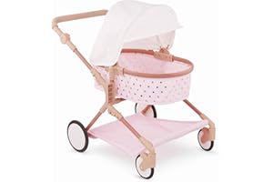 LullaBaby – Twin Doll Stroller – Pink Toy Stroller with Gold Stars – Foldable Canopy, Swivel Wheels & Storage Basket – Baby Doll Accessories – Toys For Kids Ages 2 & Up – Double Doll Stroller