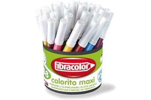 FIBRACOLOR Pennarelli Colorito Maxi, barattolo 48 pezzi, punta grossa, 4 pezzi per ciascuno di 12 colori diversi, superlavabili