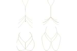 JeryWe 4Pcs Körperketten Set Für Damen Frauen Mädchen BH Bikini Körper Kette Halskette Schmuck Sommer Strandparty Körperzubehör Einstellbar