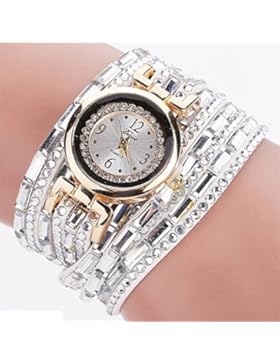 SSITG Damen Uhr Wickelarmband Quarzuhr Armbanduhr Analog Lederband Perlen Strass Uhr Watch Geschenk gift
