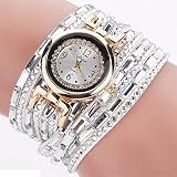 SSITG Damen Uhr Wickelarmband Quarzuhr Armbanduhr Analog Lederband Perlen Strass Uhr Watch Geschenk gift
