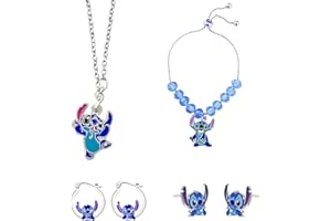 WKxinxuan 6pcs Bijoux Stitch Fille, Bracelet Stitch Fille, Collier Stitch, Boucles D'Oreilles Stitch Parure Bijoux Femme Colliers Pendentif De Dessin Animé, Cadeau Pour Enfants Filles