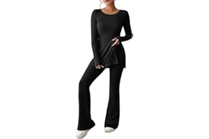 ULLIAN Conjunto De Punto Suave Y Cómodo Pantalones De Pierna Ancha Conjunto Elegante Mujeres Tejer 2 Piezas Conjunto Jersey De Punto Funky Suéter Mujer Invierno B1N