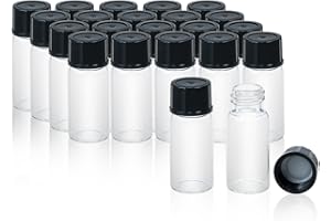 ALWSCI 20 Pcs 10 mL Clear Glass Sample Vials Sampling Bottles 18-400 Black Closed Top PP Cap, PE Liner Sample Container Laboratory Vial 22 × 52 mm