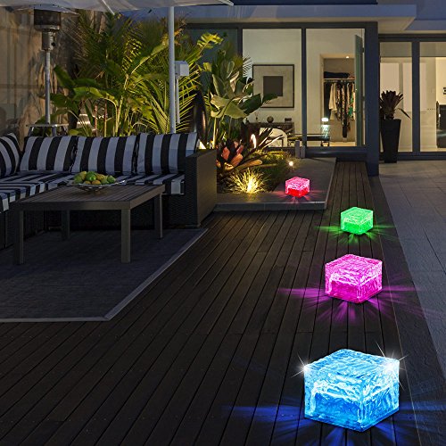 8er Set RGB LED Solar Lampen Eis Würfel Balkon Außen Beleuchtung Garten Weg Glas Stein Leuchten - 7