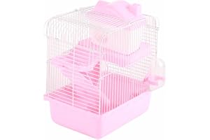 BROLEO Gabbia per Criceti, per Criceti a 2 Livelli Interessante Design del Telaio Alto per Grandi Spazi per Piccoli Animali Domestici (Rosa)