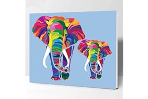 Elftoyer Paint by Numbers for Kids & Adults & Beginner, DIY Canvas Painting Gift Kits for Home Decoration - Colorful Elephants 12 x 16 inch (Wooden Frame)