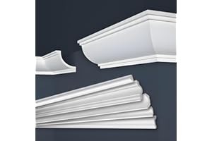 MARBET DESIGN Molduras de techo Marbet de espuma de poliestireno XPS - Molduras de estuco de alta calidad, ligeras y robustas con un diseño moderno - (Paquete económico de 20 metros E-26-73x79mm)