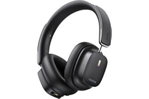 Baseus Bezprzewodowe słuchawki z redukcją szumów z przestrzennym dźwiękiem, słuchawki nauszne Bluetooth z dźwiękiem LDAC Hi-Res, czas odtwarzania 65 godzin, głęboki bas, tryb przezroczystości