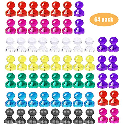 HyAiderTech Push Pin Imanes, Imanes De Nevera, 64 Piezas, 8 color Fuerte Magnético Chinchetas, Magnetic Push Pins Perfecto para Imanes para Pizarra, Nevera, Mapa y Calendario