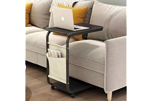 Shally Dogan Tavolino Ausiliario per Divano e Letto con Ruote Girevoli, Tavolo da Caffè e Appoggio, Supporto Carrello con Borsa Portaoggetti, Ideale per Soggiorno, Camera da Letto, Cameretta (Nero)
