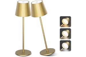 Aipsun 2 szt. ściemniana lampa stołowa LED, złota, 6000 mAh, lampa stołowa, bezprzewodowa, ciepła biel (2700-6000 K), IP54, lampa stołowa do restauracji, sypialni, baru