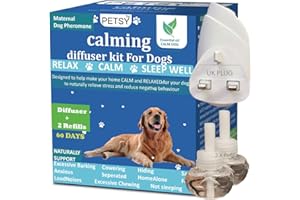Petsy Dog CALMING plug in 60 DAY USE pet calming diffuser ESSENTIAL OILS dog STRESS relief plug in dog calmer plug in pheromone dog plug in dog pheromone diffuser dog calm plug in (Plug+2Refills)