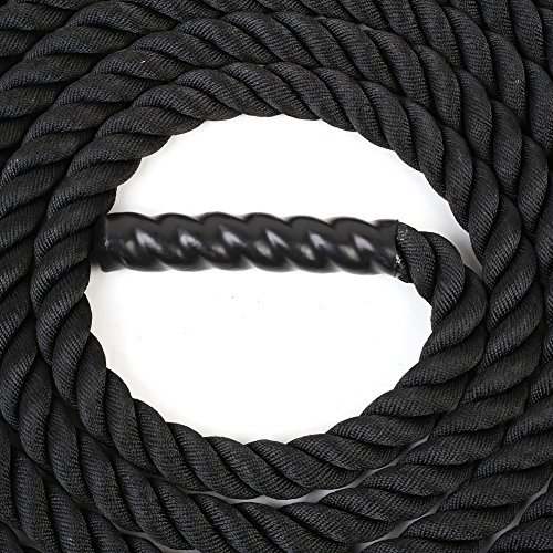 FEMOR Battle Rope 9/12/15M Schwarz Fitness ∅ 3.8cm Tau Trainingsseil für Sprung- Kletter- CrossFit-Training, Kraftausdauer und Tauziehen Schlagseil Schlangenseil Schwungseil – mehr Stabilität - 5