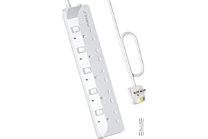 PIBEEX Extension Lead 5 Way Multi Plug Extension Sockets with Individual Switches Wall-Mounted Power Strip 3M Extension Cord 13A Fused UK Plug 3250W