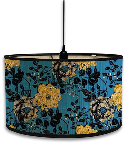 Abat-jour Tambour En Lin - Forme Cylindrique 30x30x20cm - Style Rétro Floral Rose - Fait Main - Pour Lampe E27/E14/B22