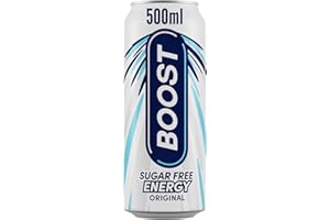 Boost Energy Drink Sugar Free Original - 12 Pack Drinks with Caffeine, Taurine and Vitamin B | Carbonated Energy Drinks | Gluten Free Vegan Low Calorie Zero Sugar Fizzy Drinks | 12x500ml