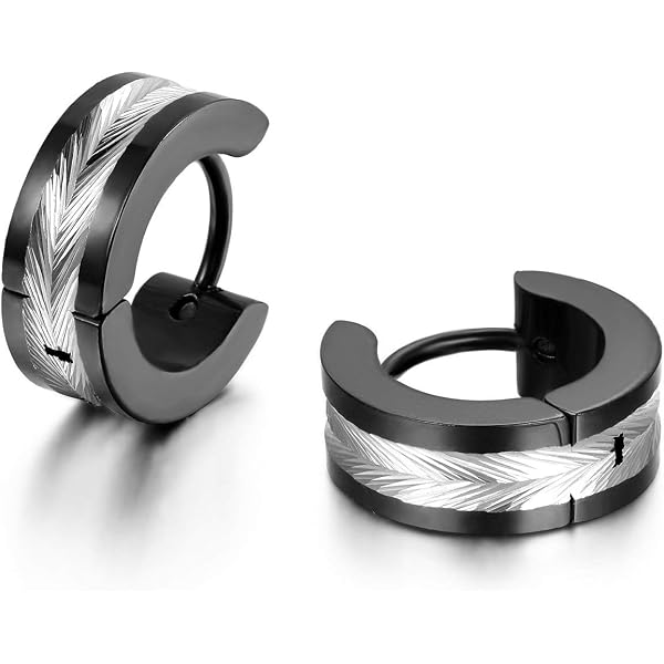 Feilok Orecchini classici a cerchio, in acciaio inox, lucidati a specchio, blu, nero, oro, argento e acciaio inossidabile, colore: argento