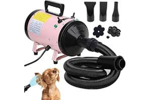 BOWOSE 2800W Pet Dog Cat Grooming Hair Dryer Hairdryer Blaster Blower Low Noise Washer Heater with 2.5M Hose 3 Different Nozzles (Pink), 2 Year Warranty