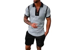 EQWIGKEIT Herren Trainingsanzug Set Lässig Sportanzug Casual T Shirts Und Kurze Hose Jogginganzug Herren Set Baggy Freizeitanzug 2 Teiliges Bedruckter Polo Hemd Set Casual Sommer Anzug Herren