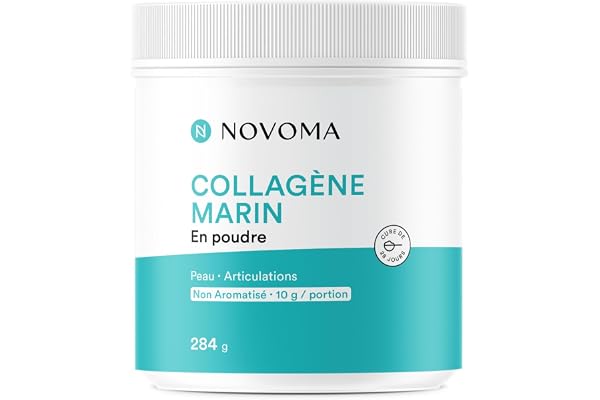 NOVOMA Collagene Marin Poudre Type 1 & 3, Peau & Articulations, 10g par Portion, Cure de 28 jours, Collagène Breveté Naticol Avec Vitamine C, Pot de 284g Sans arôme, Made in France