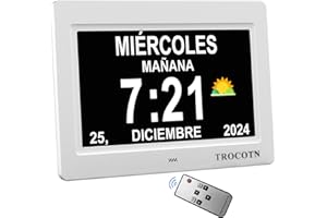 TROCOTN Reloj de demencia, calendario, pantalla grande con alarmas personalizadas, 7 pulgadas, color blanco