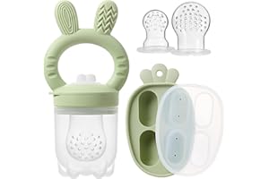 ILEYLUY 2 Packs Silicone Baby Fruit Feeder with Freezer Nibble Tray Combo, Baby Fresh & Frozen Food Feeder Popsicle Molds Includes Extra Food Pouches (Green)