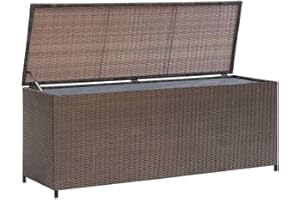 vidaXL Garden Storage Box in Brown Poly Rattan - Outdoor/Deck/Patio Organizer for Cushions, Toys, Books - Weather-Resistant with Gas Lift Mechanism