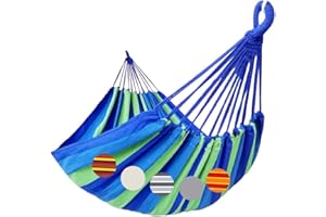 GOCAN Brazylijski dwuosobowy hamak, 2 osoby, 220 x 160 cm, długość całkowita 330 cm, obciążenie 300 kg, płócienny hamak bawełniany, na patio, do ogrodu, na podwórko, do wypoczynku na zewnątrz i