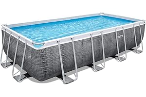 BESTWAY 56996 - Piscina Desmontable Tubular Power Steel Diseño Rattan 488x244x122 cm Depuradora de cartucho de 3.028 litros/hora