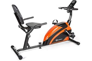 Klarfit Bicicleta Estática con Respaldo para Hacer Ejercicio Sentado l Bicicletas Estaticas con 8 Niveles, Soporte Tablet, Peso hasta 100 Kg., Volante Inercia 12 Kg. l Bici Estatica Silenciosa