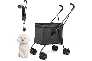 AESRAOU Dog Strollers, Shopping Cart, Collapsible Folding Utility Wagons Carts Heavy Duty, The Original Patented, 60lbs Capacity, Minimalist for Cats Pets Outdoor Camping Shopping Sports Garden (Black)