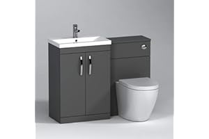 ROYAL BATHROOMS.CO.UK 1000mm Modern Indigo Grey Gloss Bathroom 2 Doors Mid-Edge Vanity Unit Basin Sink & Elva Pan + Toilet Furniture Set