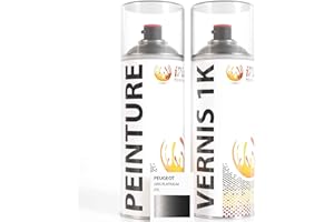 ipixline Kit Retouche Peinture Carrosserie Voiture - Bombe Aérosol Peinture Auto 400 ml, Vernis Brillant 1k 400 ml - Compatible avec Peugeot - Gris Platinium EVL