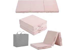 YOTATING Foldable Floor Mattress for Kids, Toddler Folding Futon Mattress, Kids Trifold Sofa Bed Convertible Children Portable Sofa with Storage Bag for Girls and Boys, Dutch Pink
