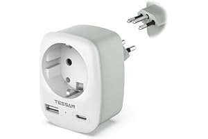 TESSAN Adaptateur Prise Brésil, 3 en 1 Adaptateur Brésil France avec USB C et USB A, Prise Type N 2500W