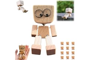 Schüttelmann Holz,Shaking Schüttelnde Holzmann-Figur,Schüttelmann aus Naturholz,Kleine Holzfigur mit 12 Magnetischen Ausdrücke Schwankt,Wackelnder Holzmans,Handgefertigte Actionfigur Auto Ornament (A)