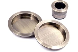 ARCO HERRAJES ARCO · Kit Tirador y Uñero para Puertas Correderas: Acabado Latonado,Níquel Satinado, Cuero Satinado, Rosetas Redondas de 55mm y Dedal Central de 30mm. (Cuero Satinado)