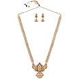 ZAVERI PEARLS Antique Gold Tone Bridal Collection Long Temple Necklace & Earring Set For Women-ZPFK10178