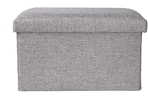 GreaTool Taburete para almacenaje, Puff Plegable, Banco Dormitorio, Salón (45x25x25CM, Gris)