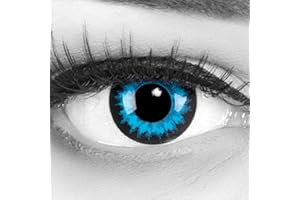 MERALENS Funnylens 1 para kolorowych soczewek kontaktowych, niebieskie, ciemnoniebieskie soczewki Crazy Fun Blue Crystal, na rok użytkowania, zerówki, idealne na Halloween, karnawał, pojemnik na soczewki gratis